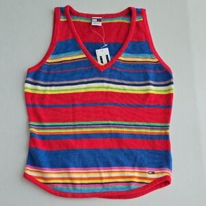 Vintage Tommy Hilfiger Red Colorful Striped Sweater Tank - Girls Size L - NWT